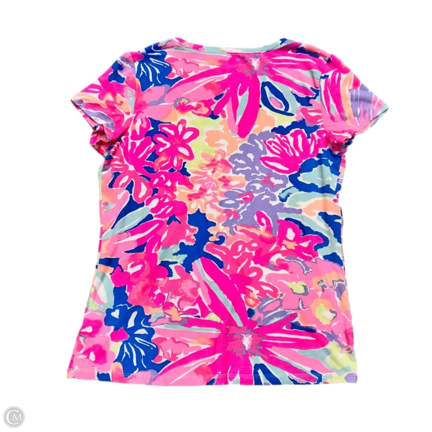 Top Short Sleeve Designer By Lilly Pulitzer In Blue & Pink, Size: L