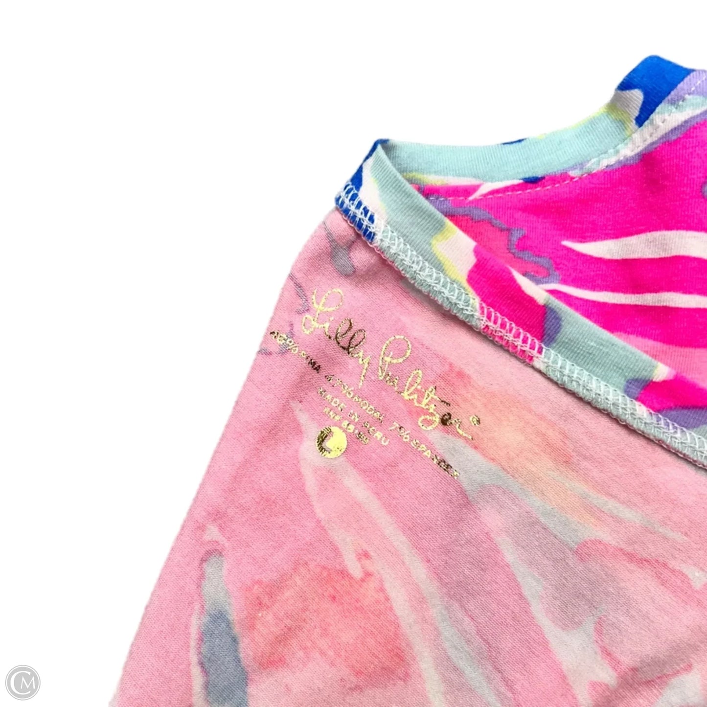 Top Short Sleeve Designer By Lilly Pulitzer In Blue & Pink, Size: L