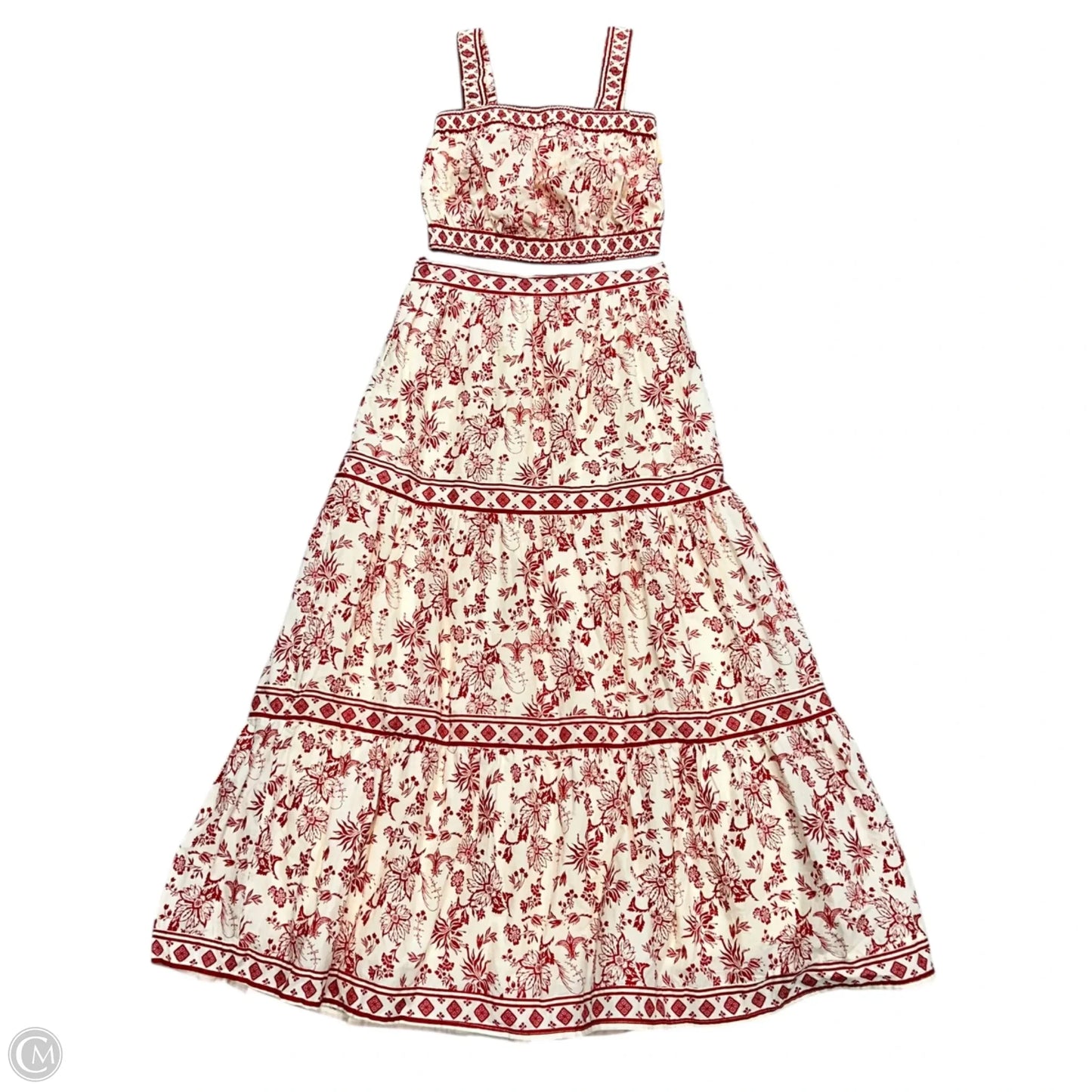 Skirt Set 2pc By Japna In Cream & Red, Size: S
