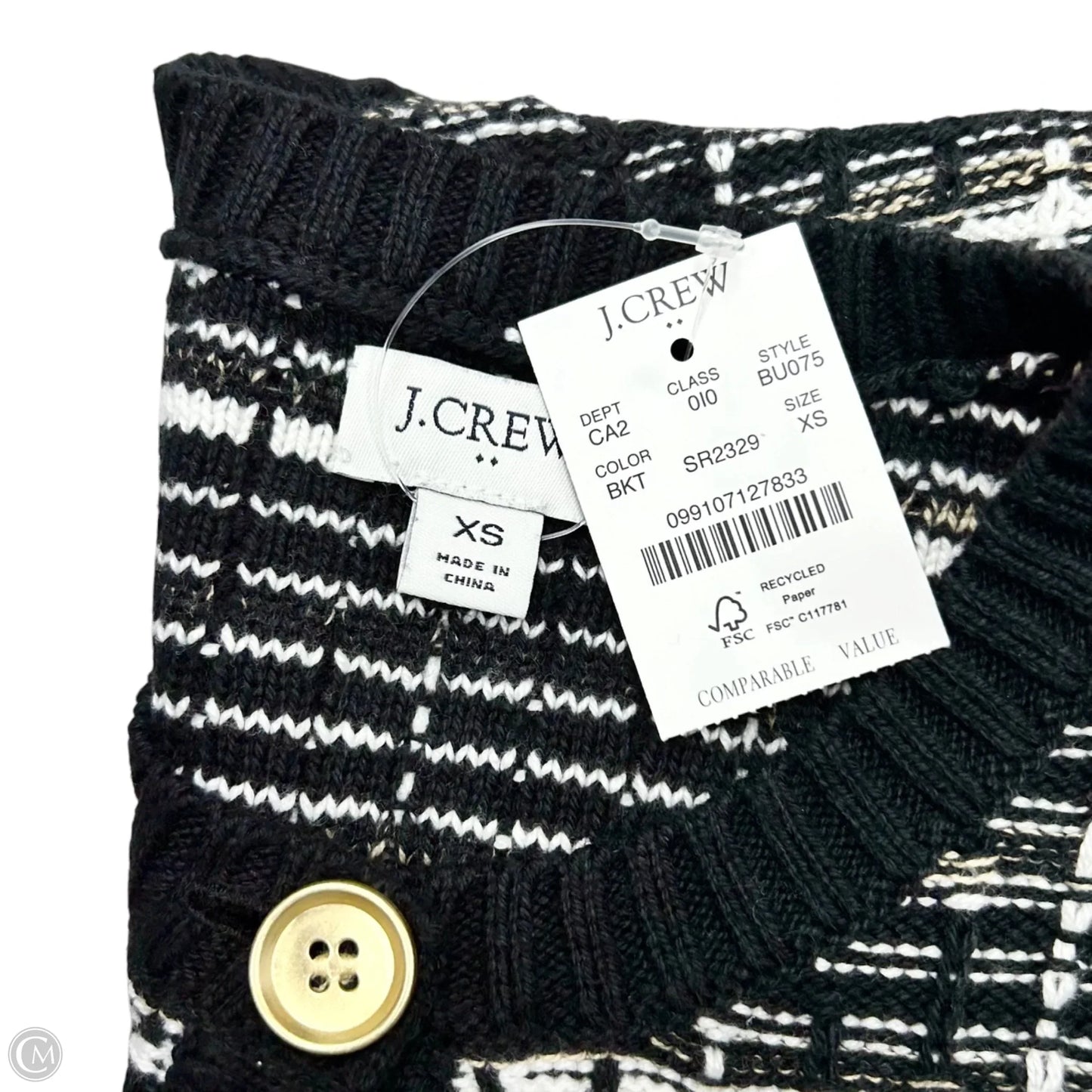 Sweater Cardigan By J. Crew In Black & White, Size: Xs
