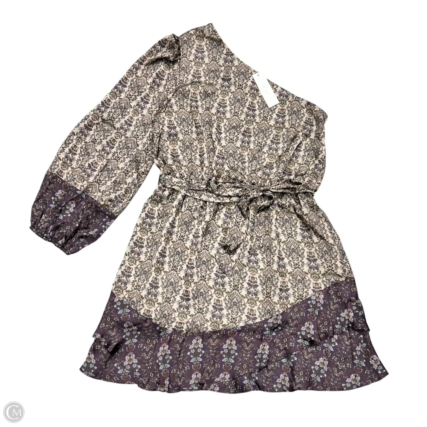 Dress Casual Short By J Flower In Purple & Tan, Size: L