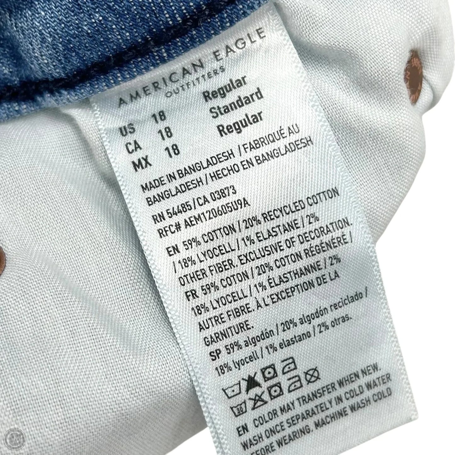 Jeans Wide Leg By American Eagle In Blue Denim, Size: 18