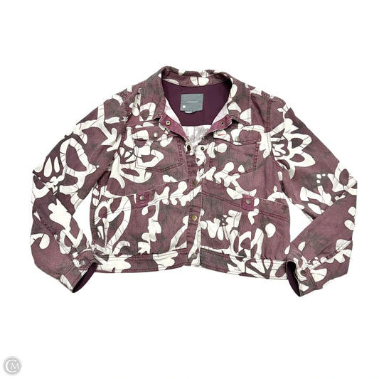 Jacket Shirt By Anthropologie In Cream & Purple, Size: L