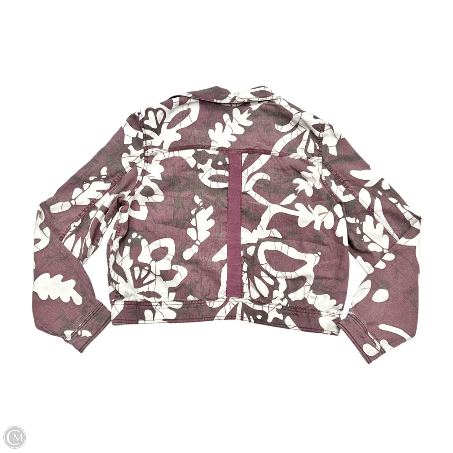 Jacket Shirt By Anthropologie In Cream & Purple, Size: L
