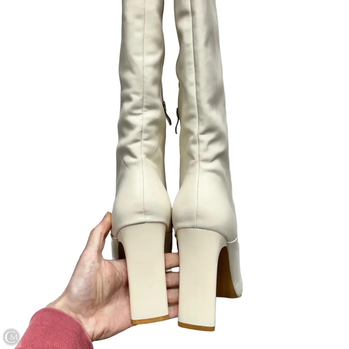 Boots Knee Heels By Kaykay In Ivory, Size: 11