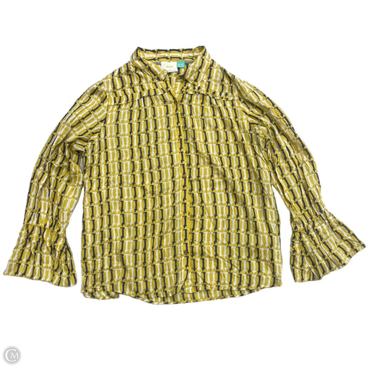 Blouse Long Sleeve By Maeve In Blue & Yellow, Size: 1x