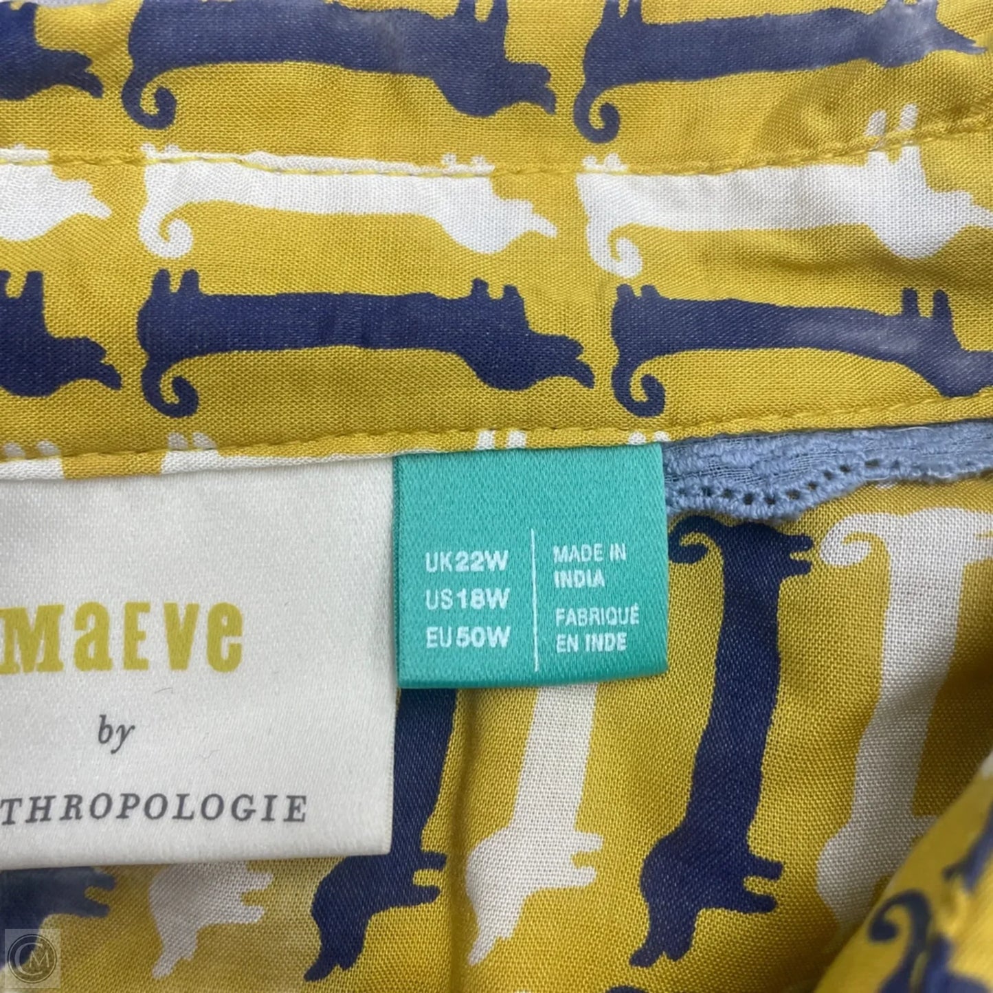 Blouse Long Sleeve By Maeve In Blue & Yellow, Size: 1x