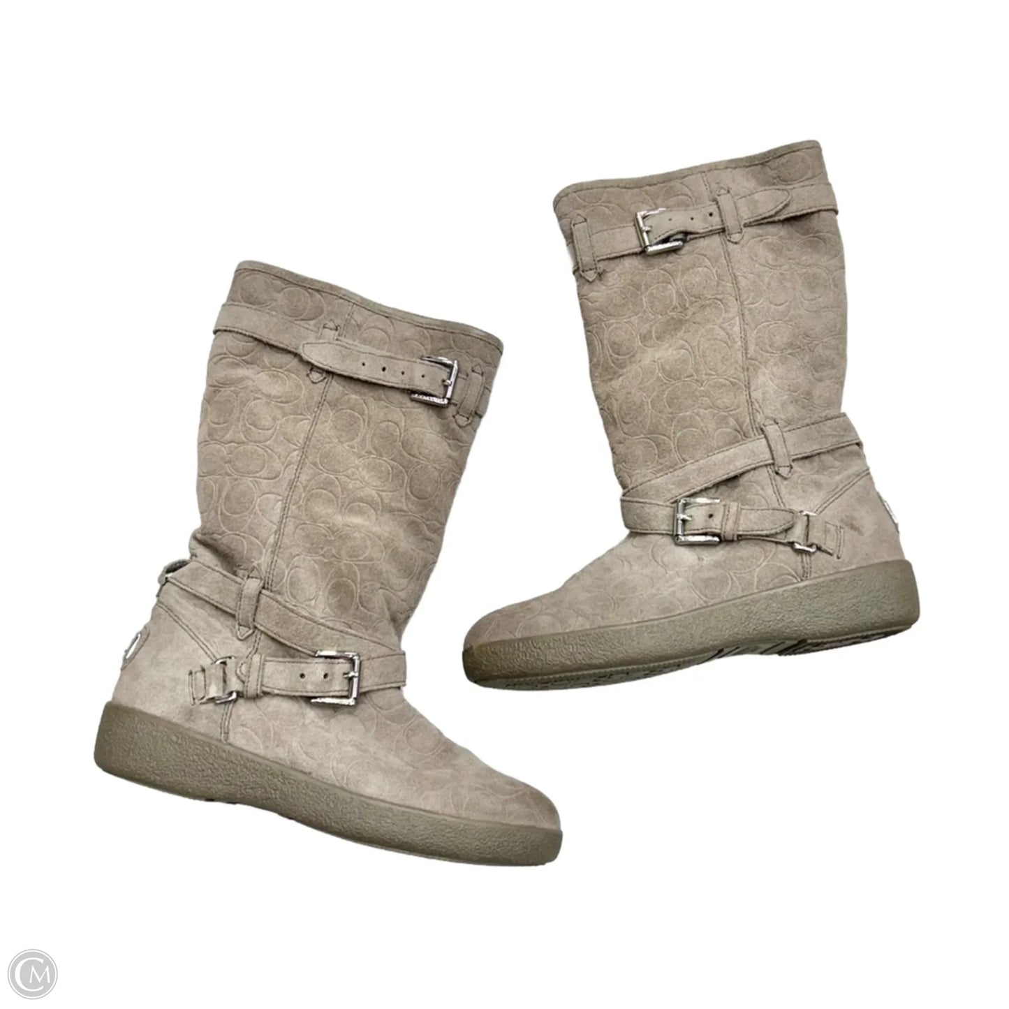 Boots Designer By Coach In Grey, Size: 8.5