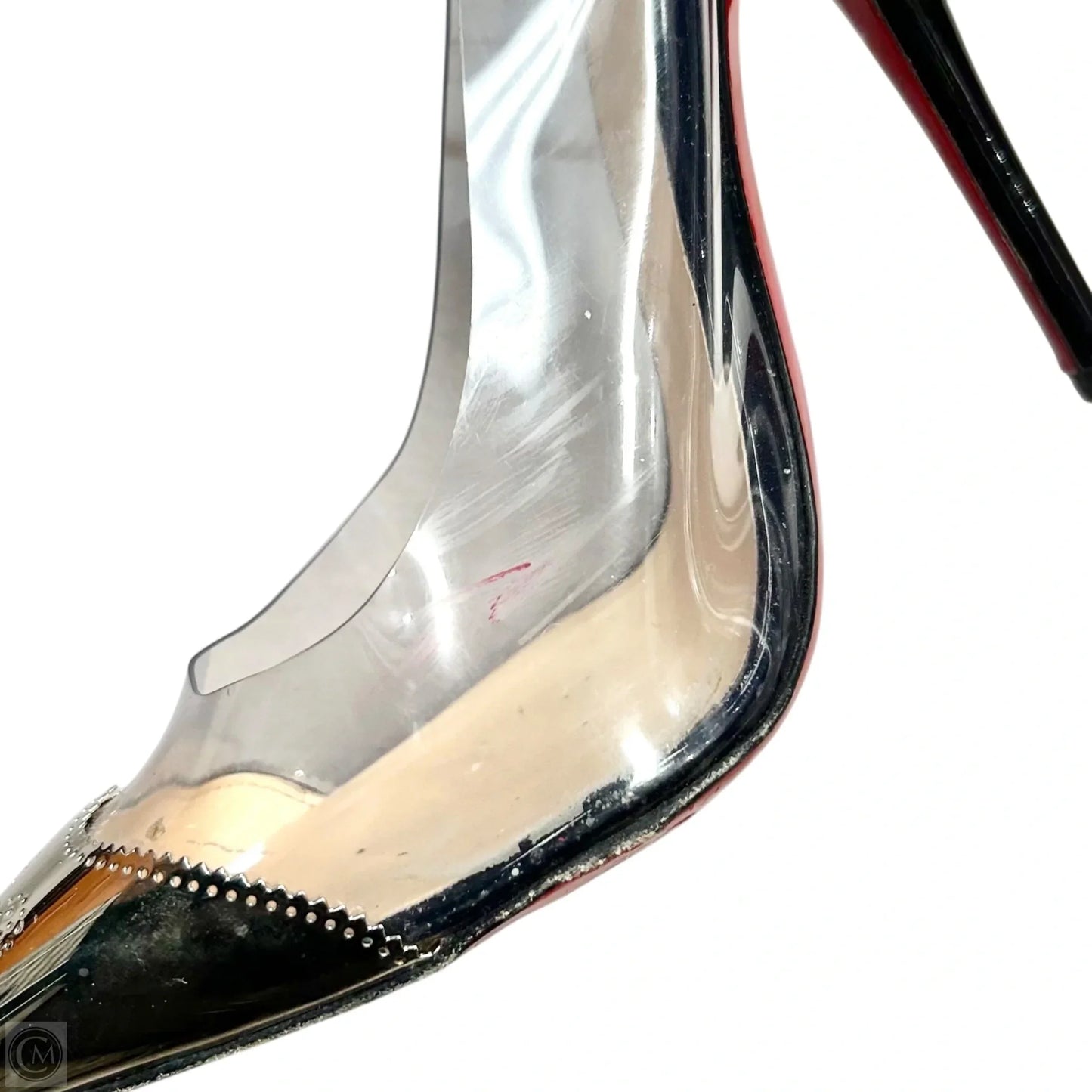 Shoes Luxury Designer By Christian Louboutin In Black & Silver, Size: 7