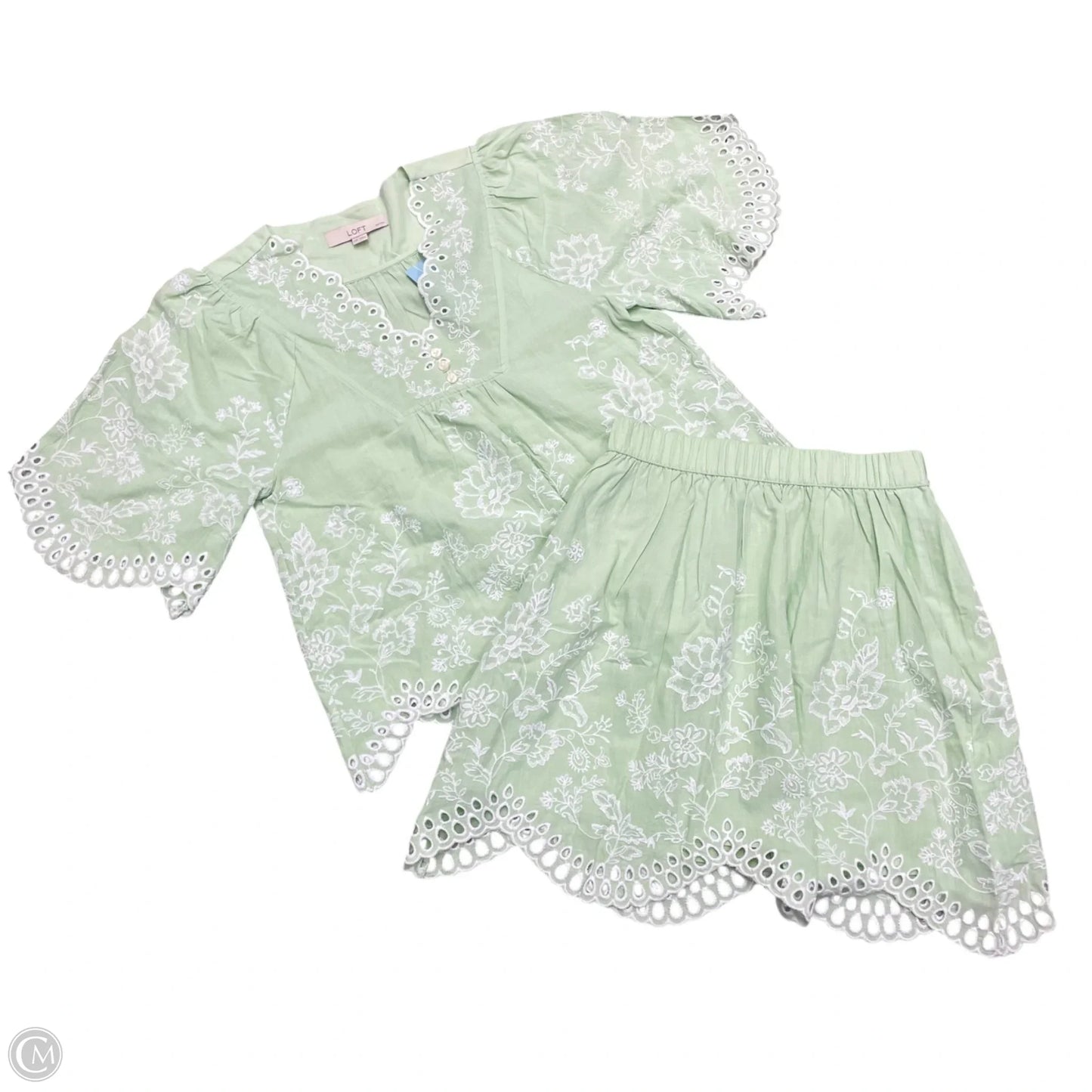 Skirt Set 2pc By Loft In Green & White, Size: Xxsp