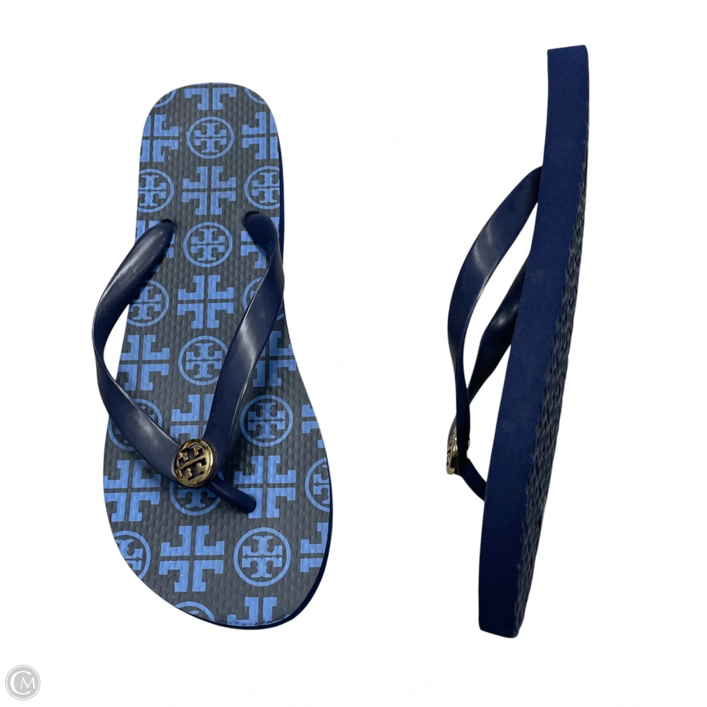 Sandals Designer By Tory Burch In Black & Blue, Size: 9