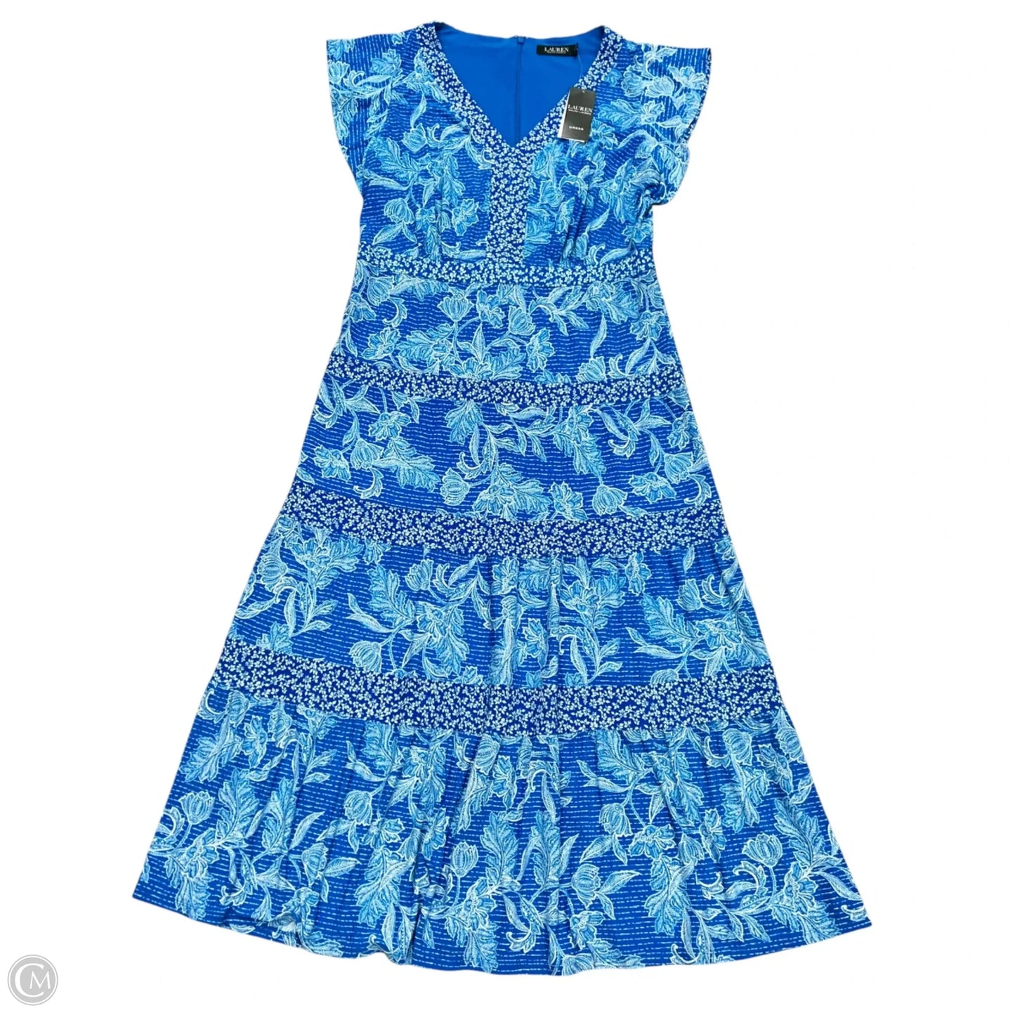 Dress Casual Maxi By Lauren By Ralph Lauren In Blue & White, Size: L