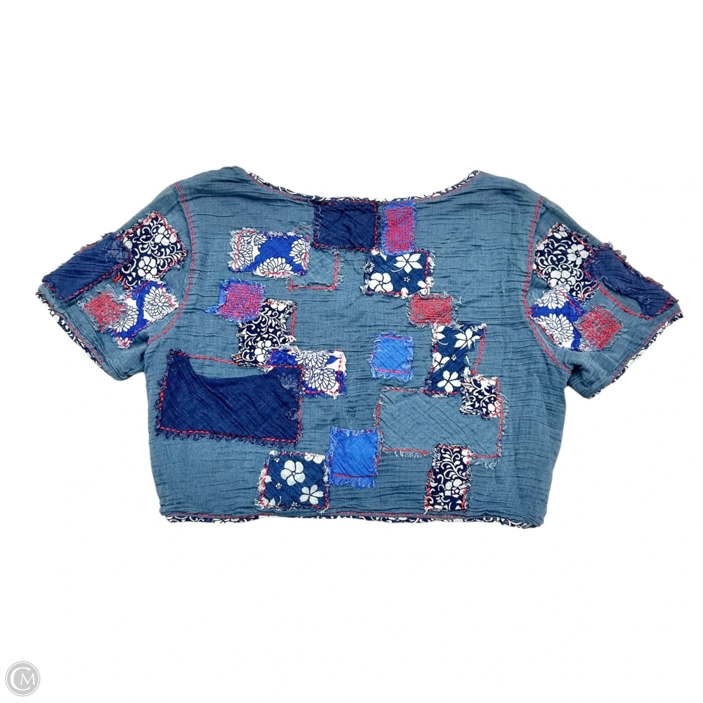 Top Short Sleeve By Free People In Blue Red & White, Size: M