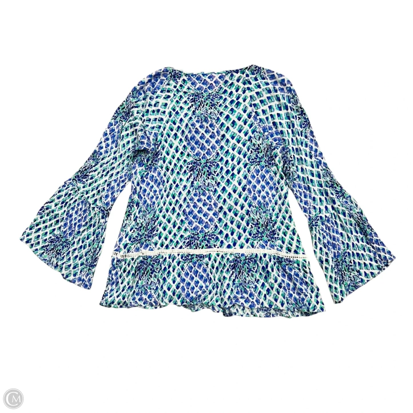 Top Long Sleeve Designer By Lilly Pulitzer In Blue & White, Size: S