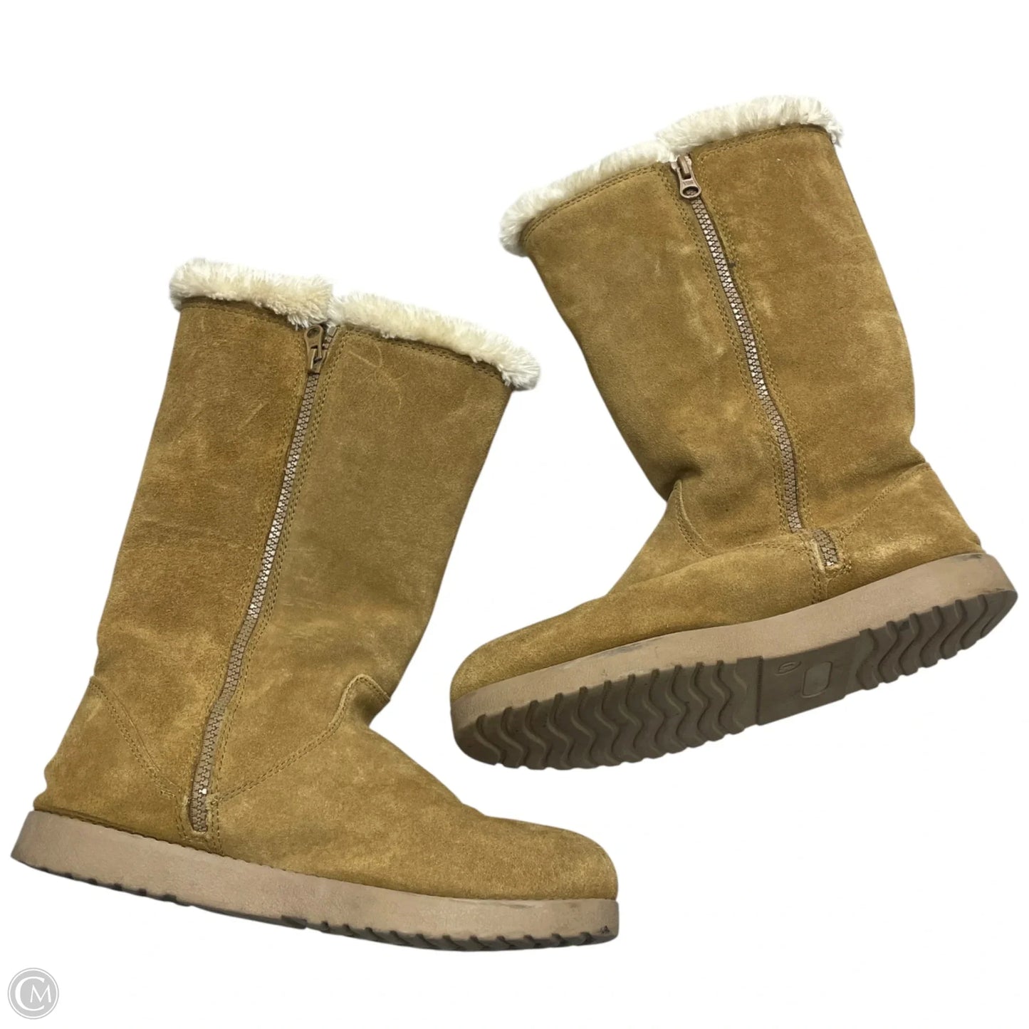 Boots Mid-calf Flats In Brown & Cream, Size: 10