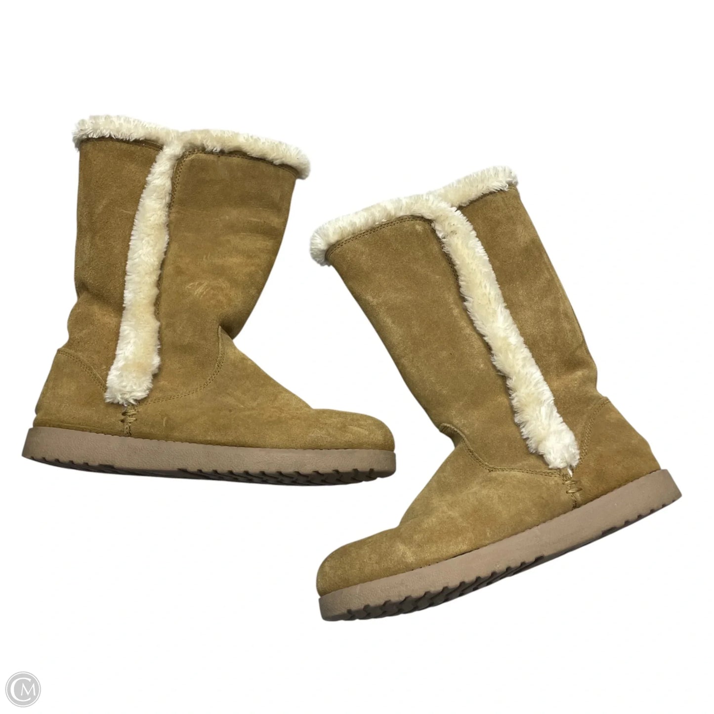 Boots Mid-calf Flats In Brown & Cream, Size: 10