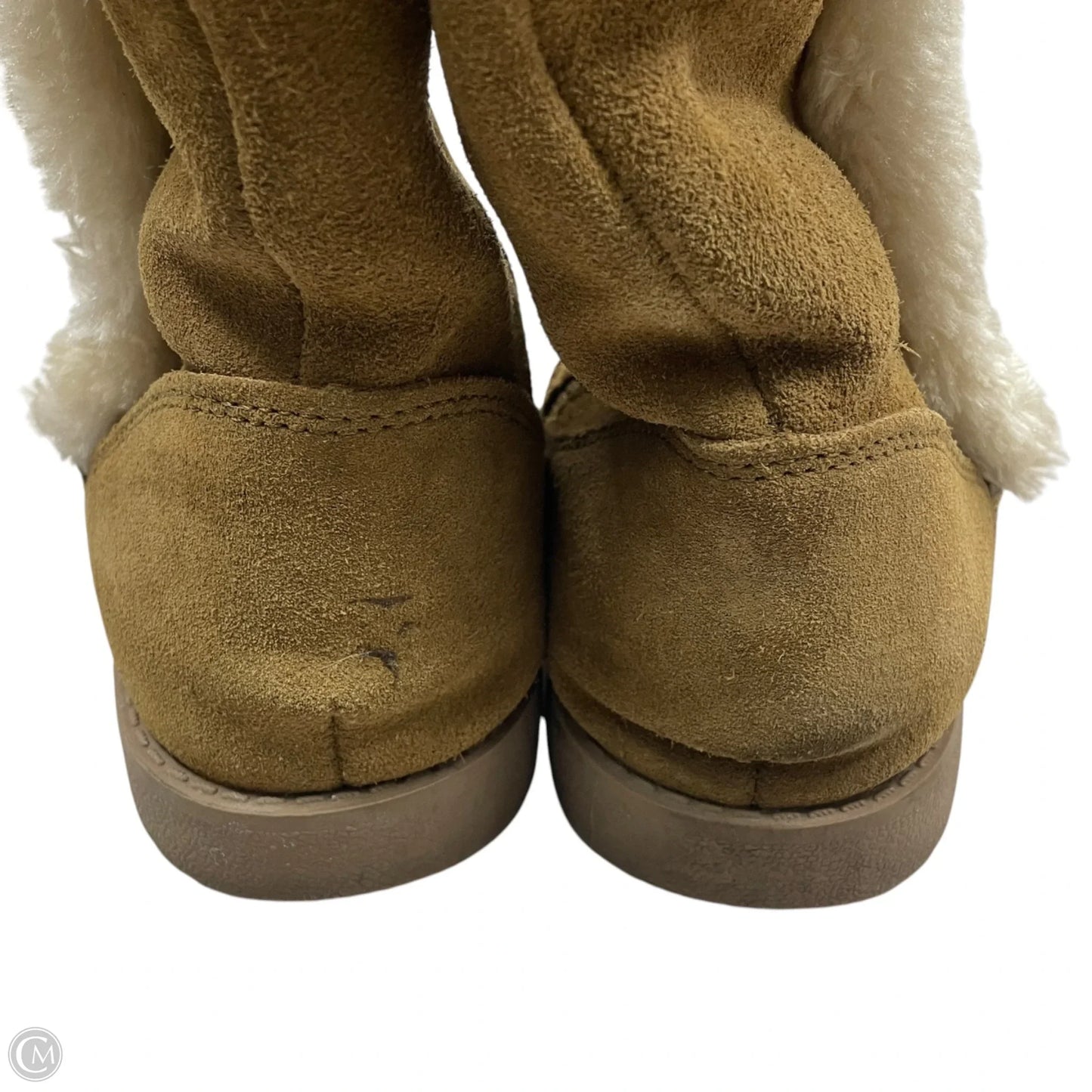 Boots Mid-calf Flats In Brown & Cream, Size: 10