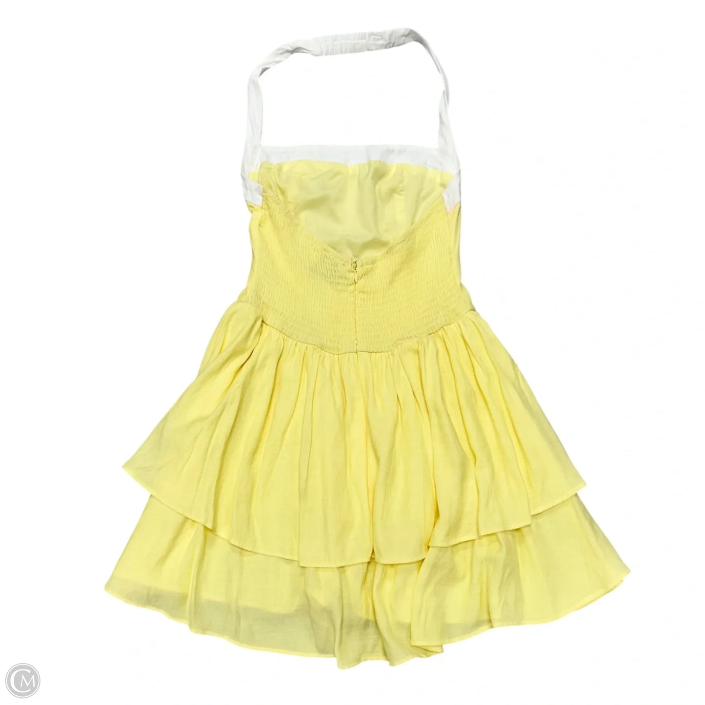 Dress Casual Short By Hello Molly In White & Yellow, Size: M