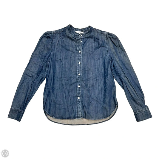 Top Long Sleeve By Frame In Blue Denim, Size: L