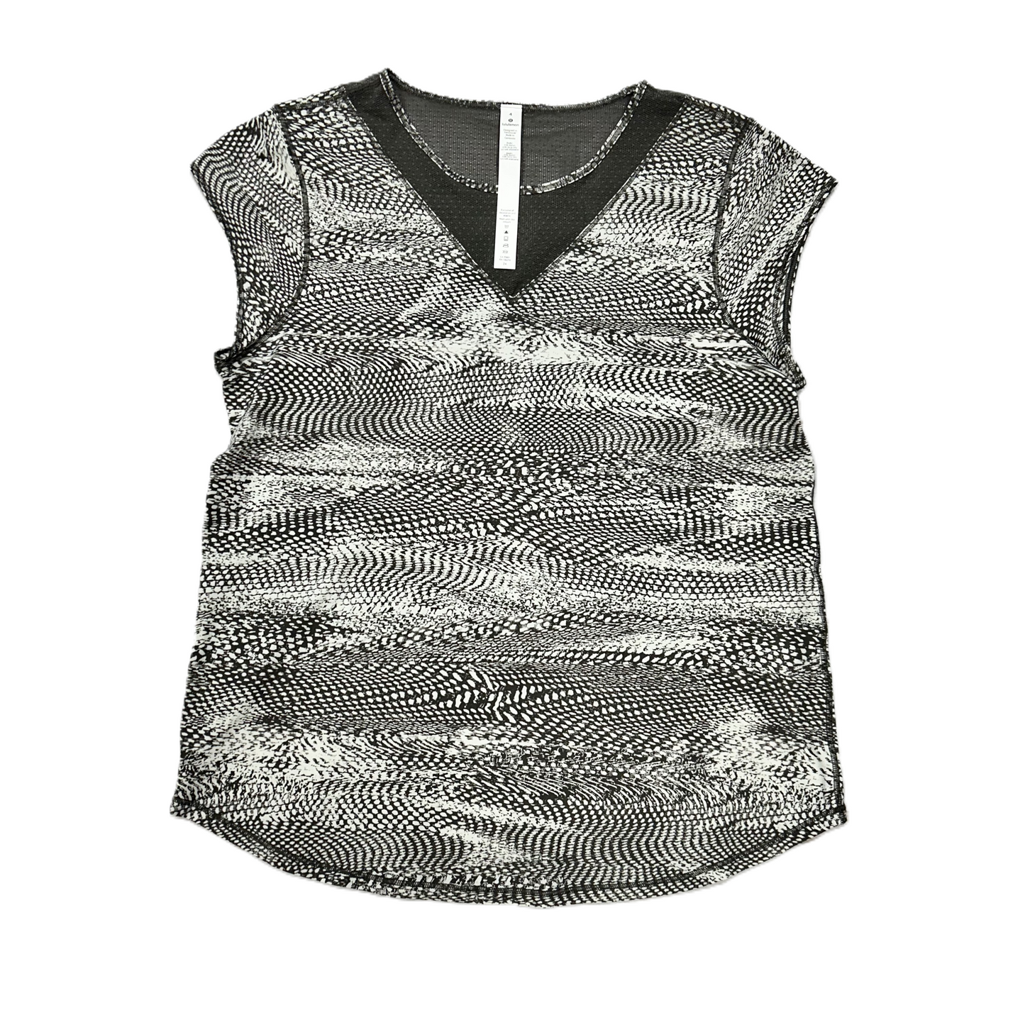 Grey & White Athletic Top Short Sleeve By Lululemon, Size: 4