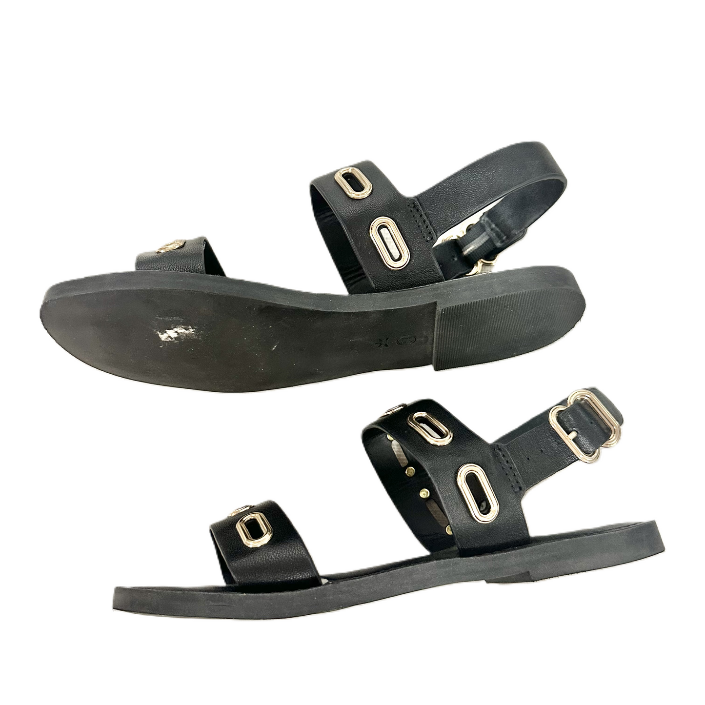 Sandals Flats By Splendid In Black & Gold, Size: 6.5