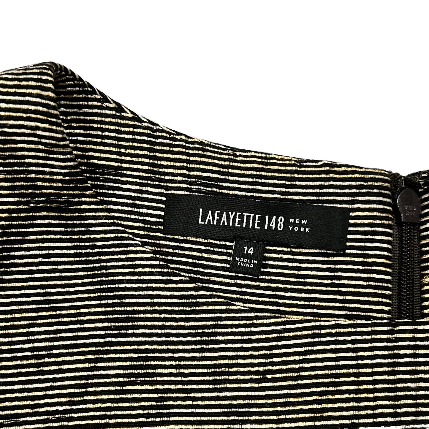 Top Short Sleeve Designer By Lafayette 148 In Black & Gold, Size: Xl