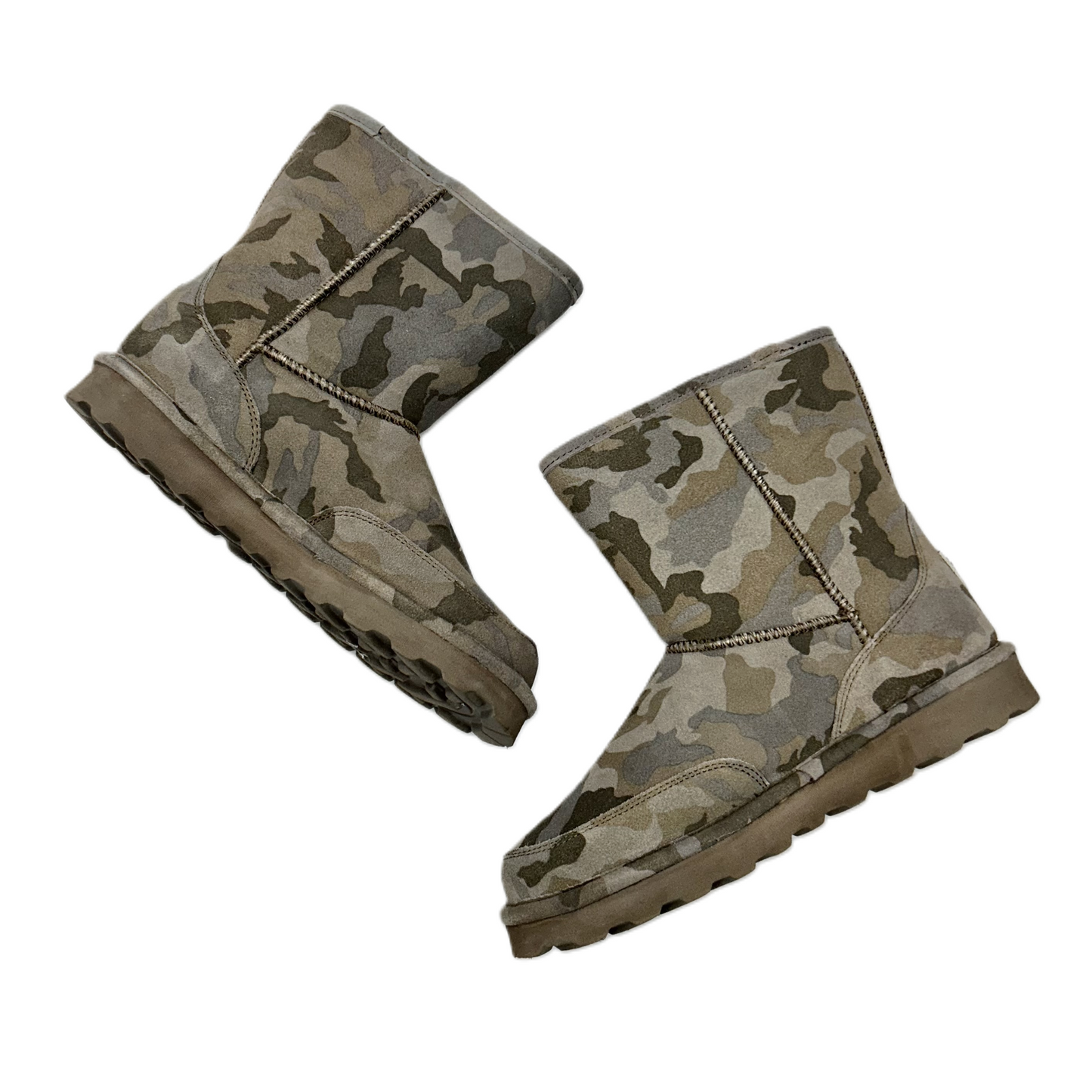 Boots Mid-calf Flats By Bearpaw In Camouflage Print, Size: 10