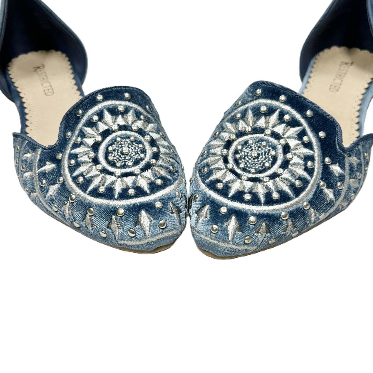 Shoes Flats By Restricted In Blue & Silver, Size: 8