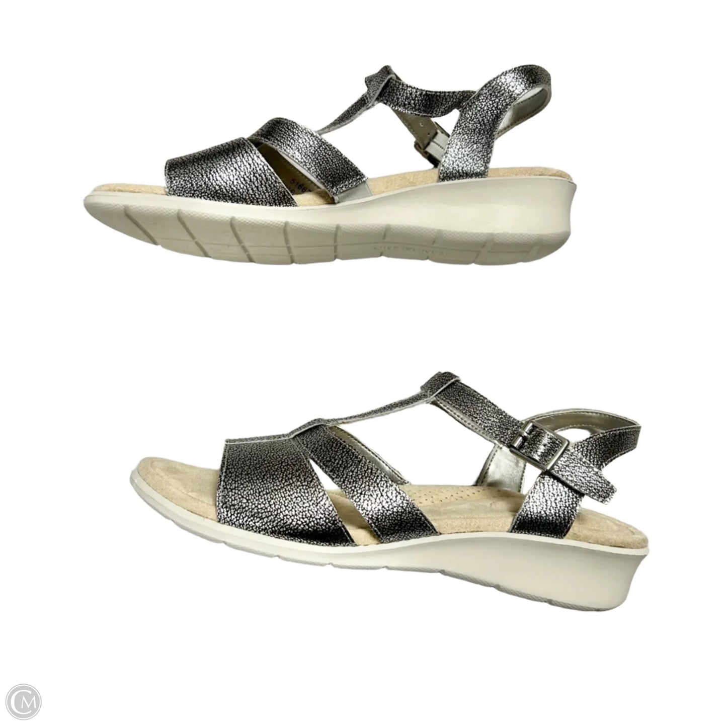 Sandals Heels Wedge By Lands End In Silver & Tan, Size: 8.5