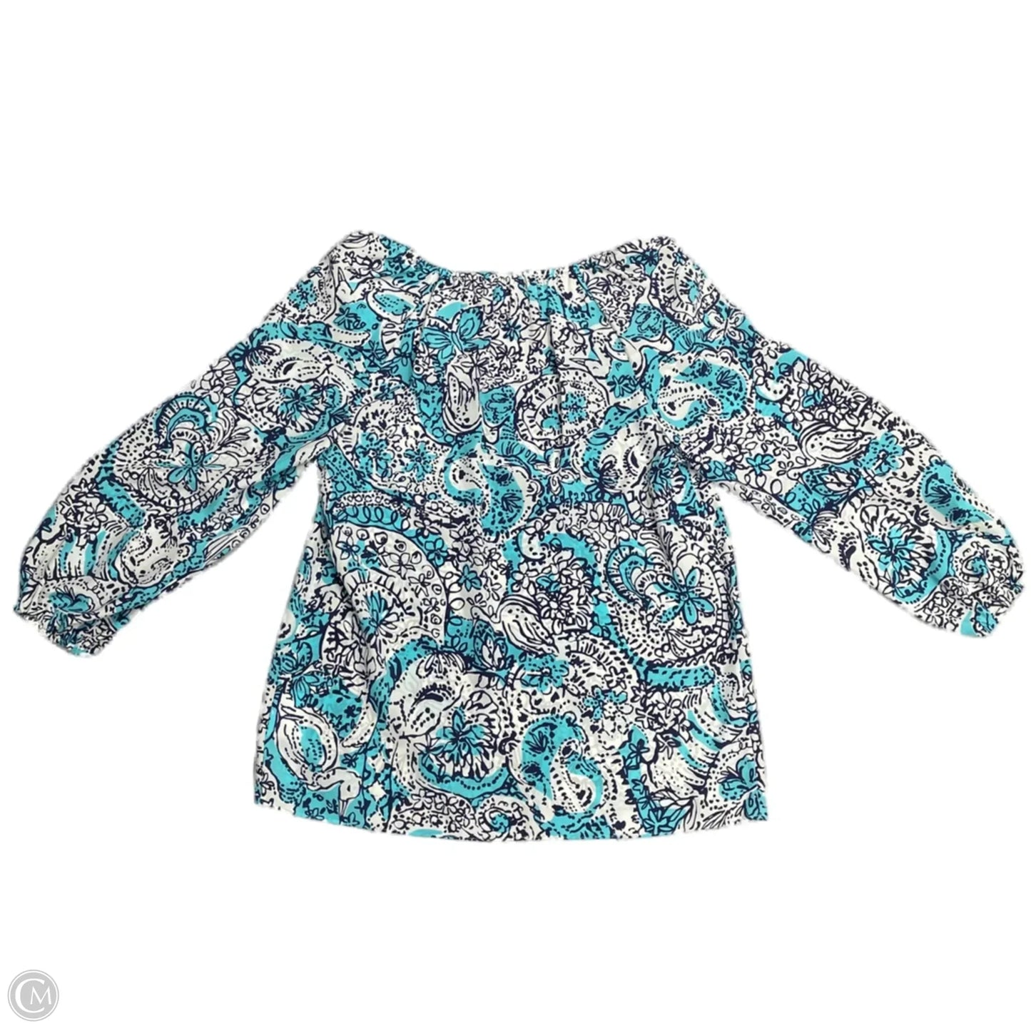 Top Long Sleeve Designer By Lilly Pulitzer In Blue & White, Size: M