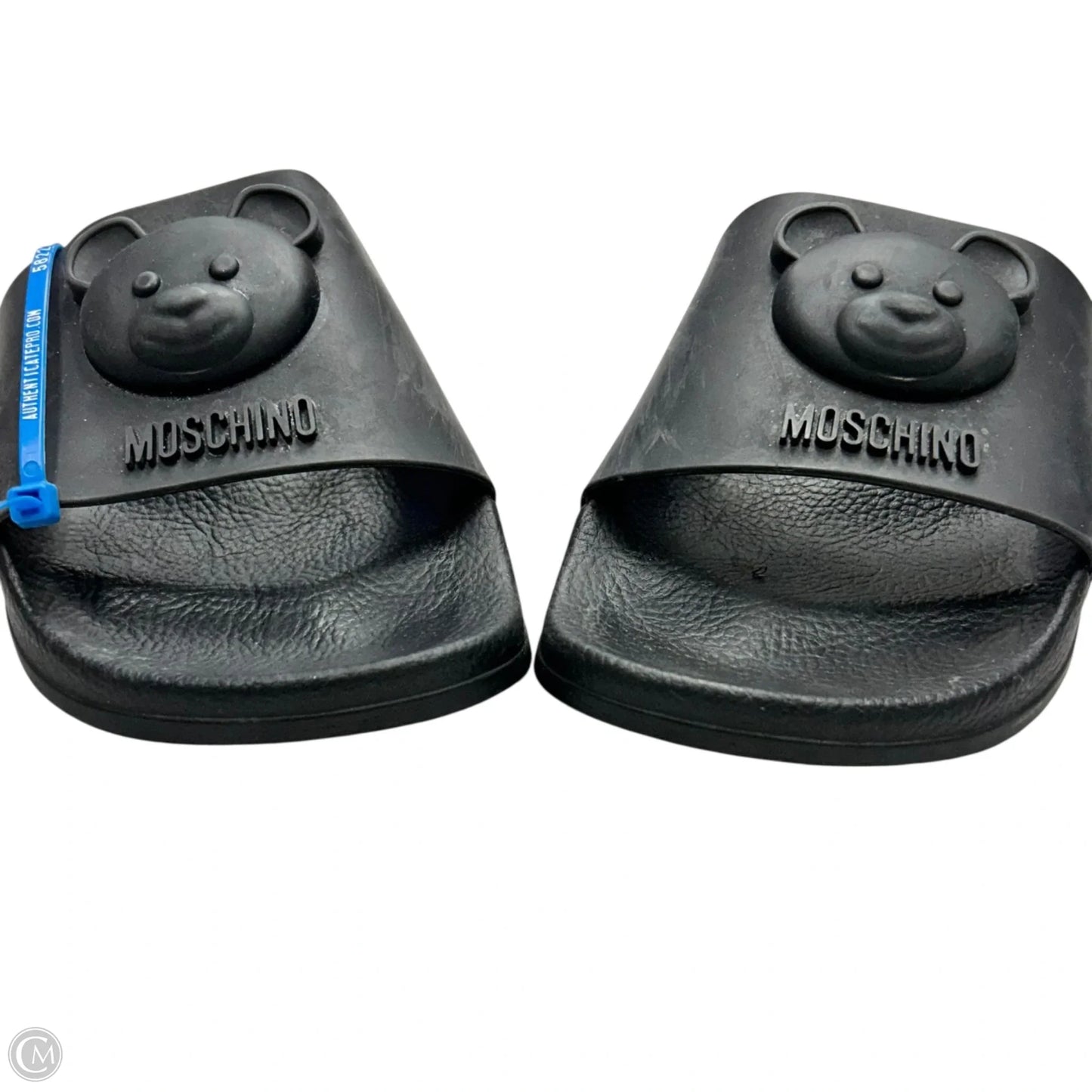 Sandals Luxury Designer By Moschino In Black, Size: 6.5