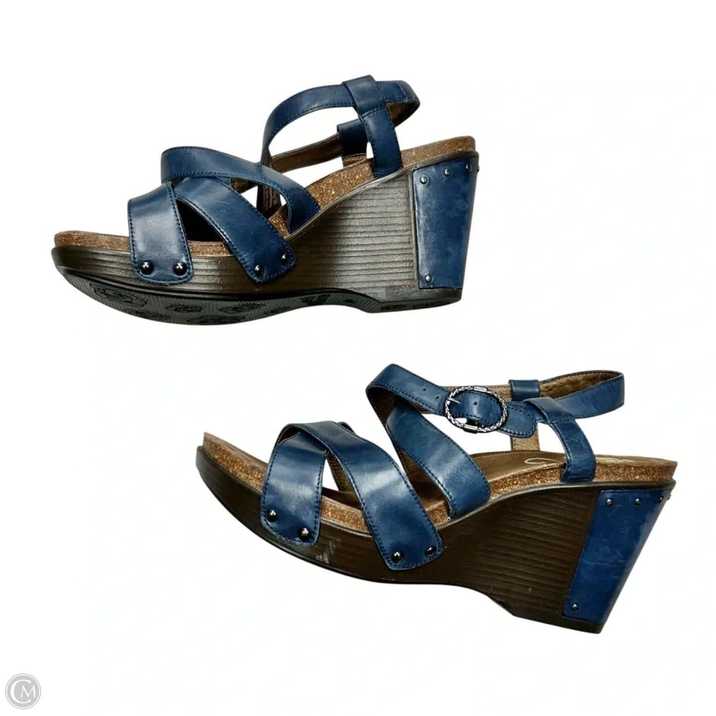 Sandals Heels Wedge By Dansko In Blue & Brown, Size: 8.5