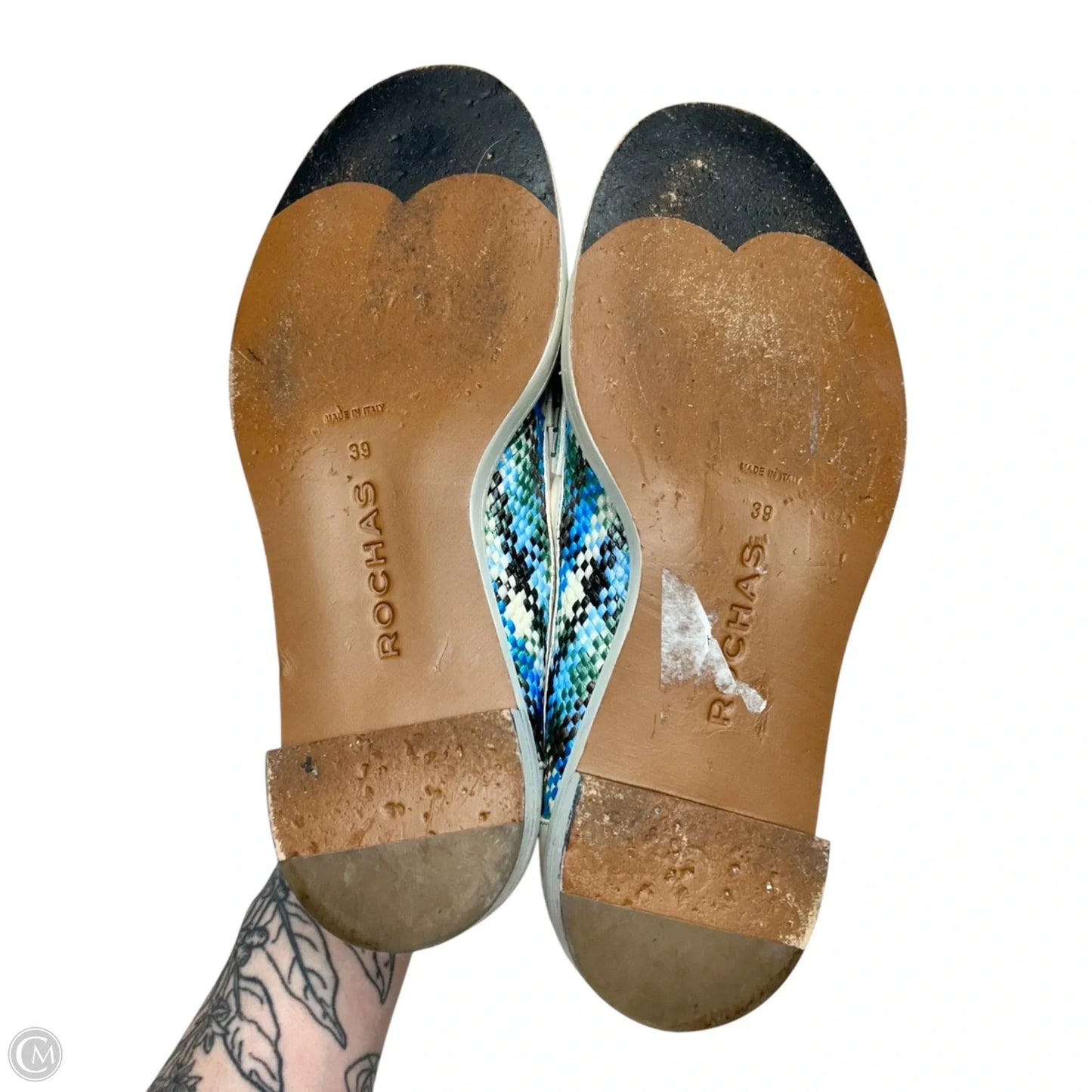 Shoes Flats By Rochas In Blue & White, Size: 8.5