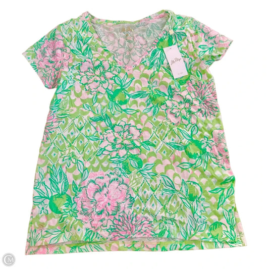 Top Short Sleeve Designer By Lilly Pulitzer In Green & Pink, Size: S