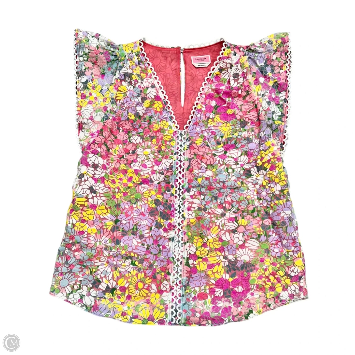 Top Short Sleeve Designer By Kate Spade In Floral Print, Size: S