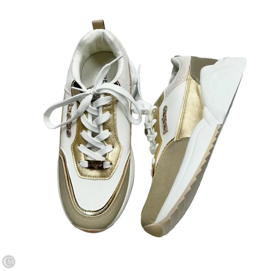 Shoes Sneakers By Bebe In White & Gold, Size: 9