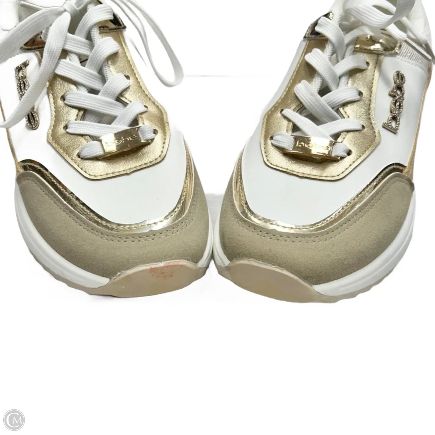 Shoes Sneakers By Bebe In White & Gold, Size: 9
