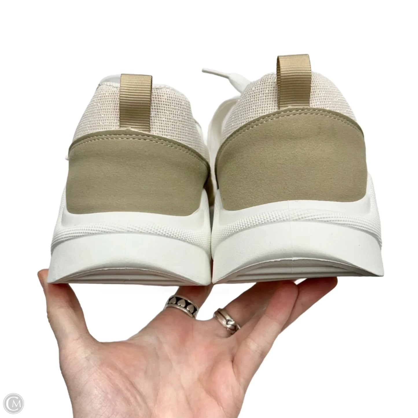 Shoes Sneakers By Bebe In White & Gold, Size: 9