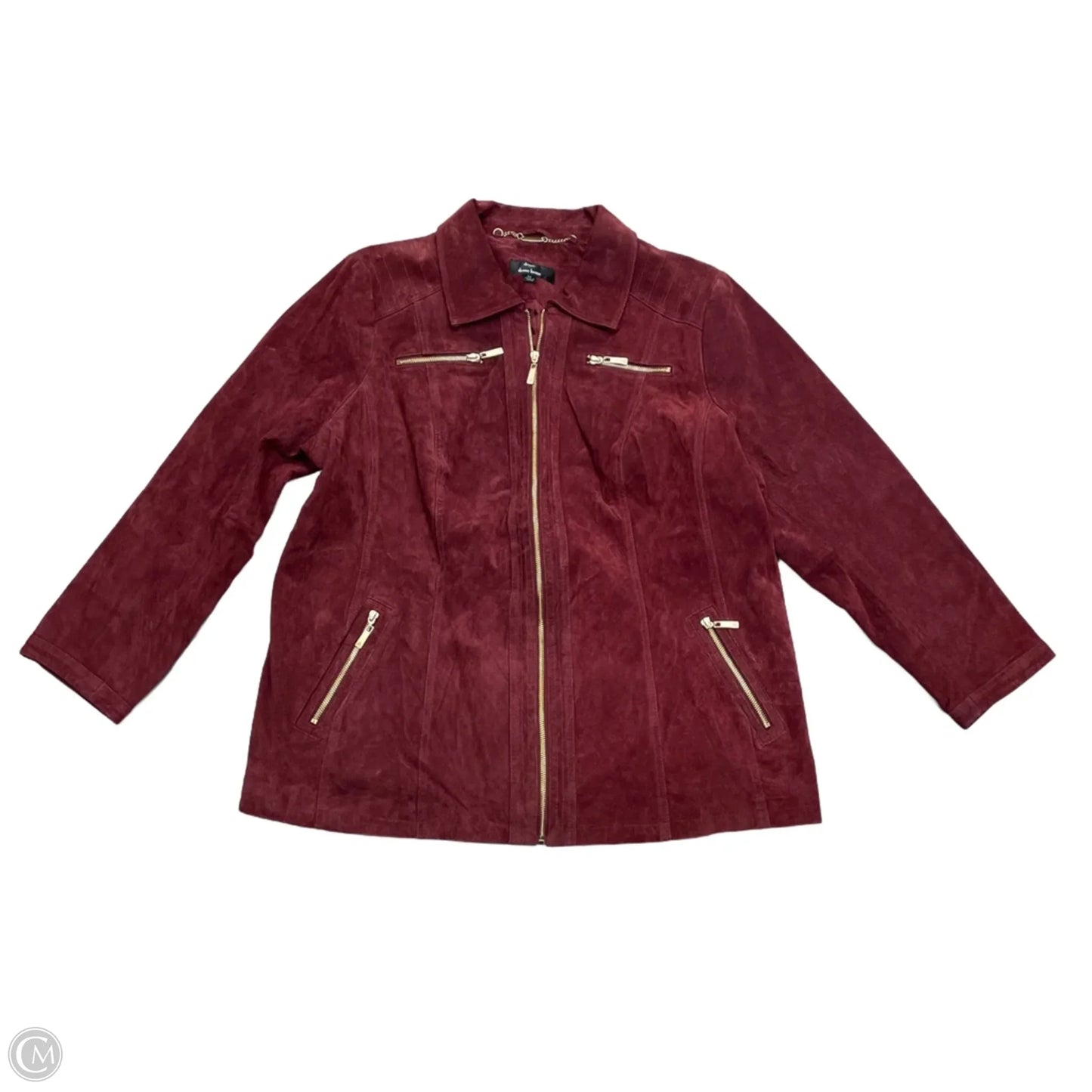 Jacket Leather By Dennis Basso Qvc In Maroon, Size: 2x