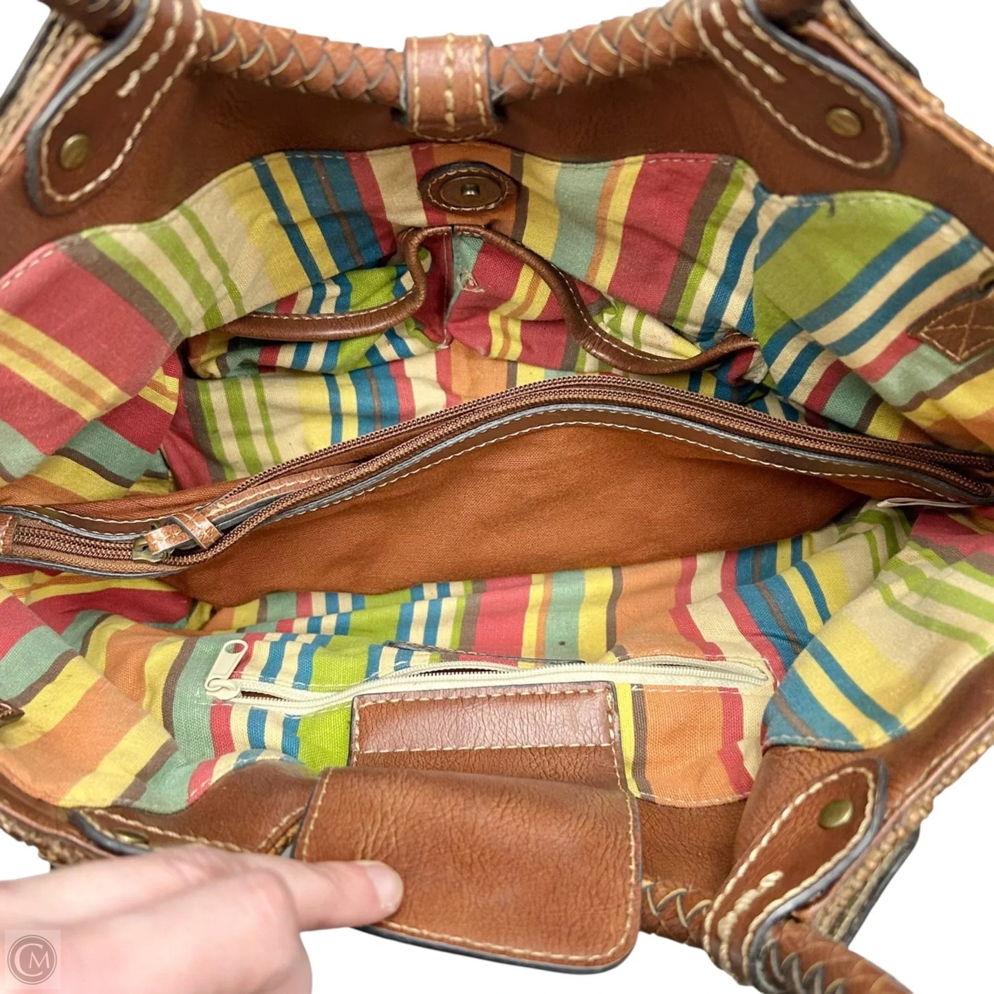 Handbag Leather By Fossil, Size: Medium