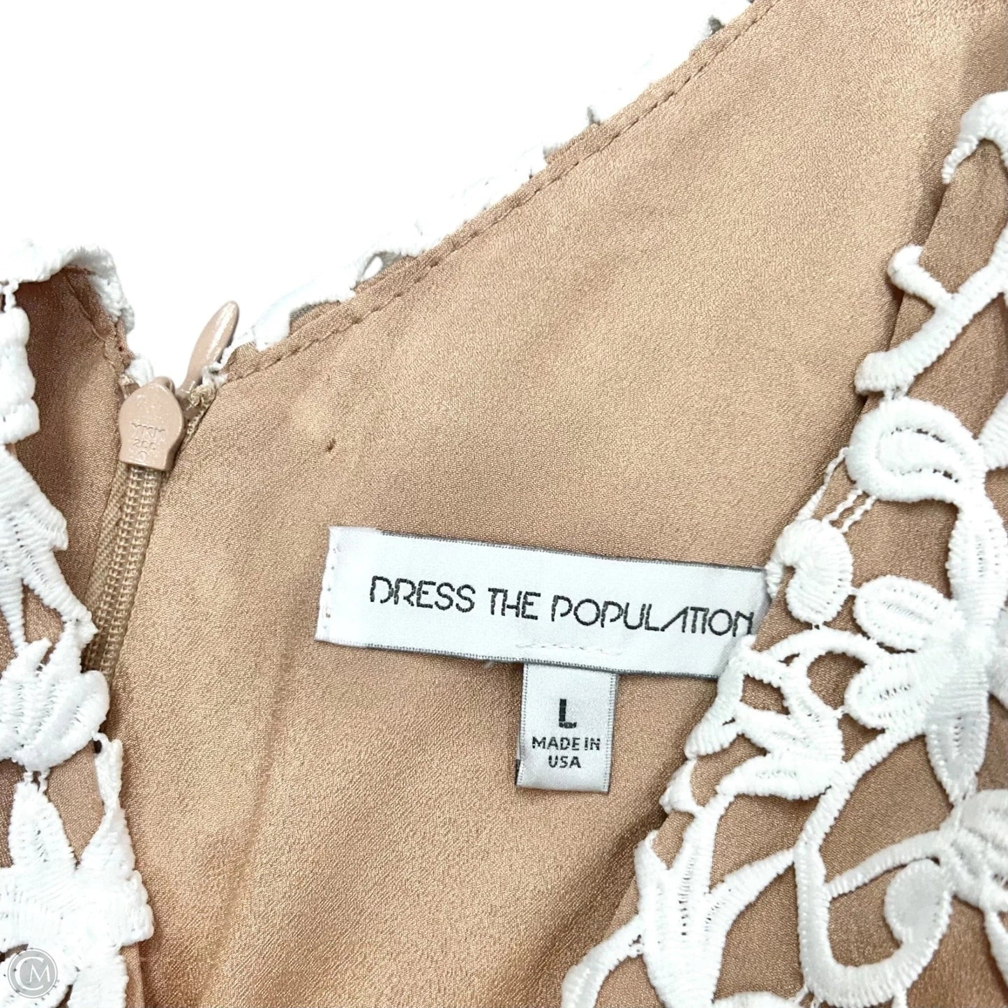 Dress Party Midi By Dress The Population In Tan & White, Size: L
