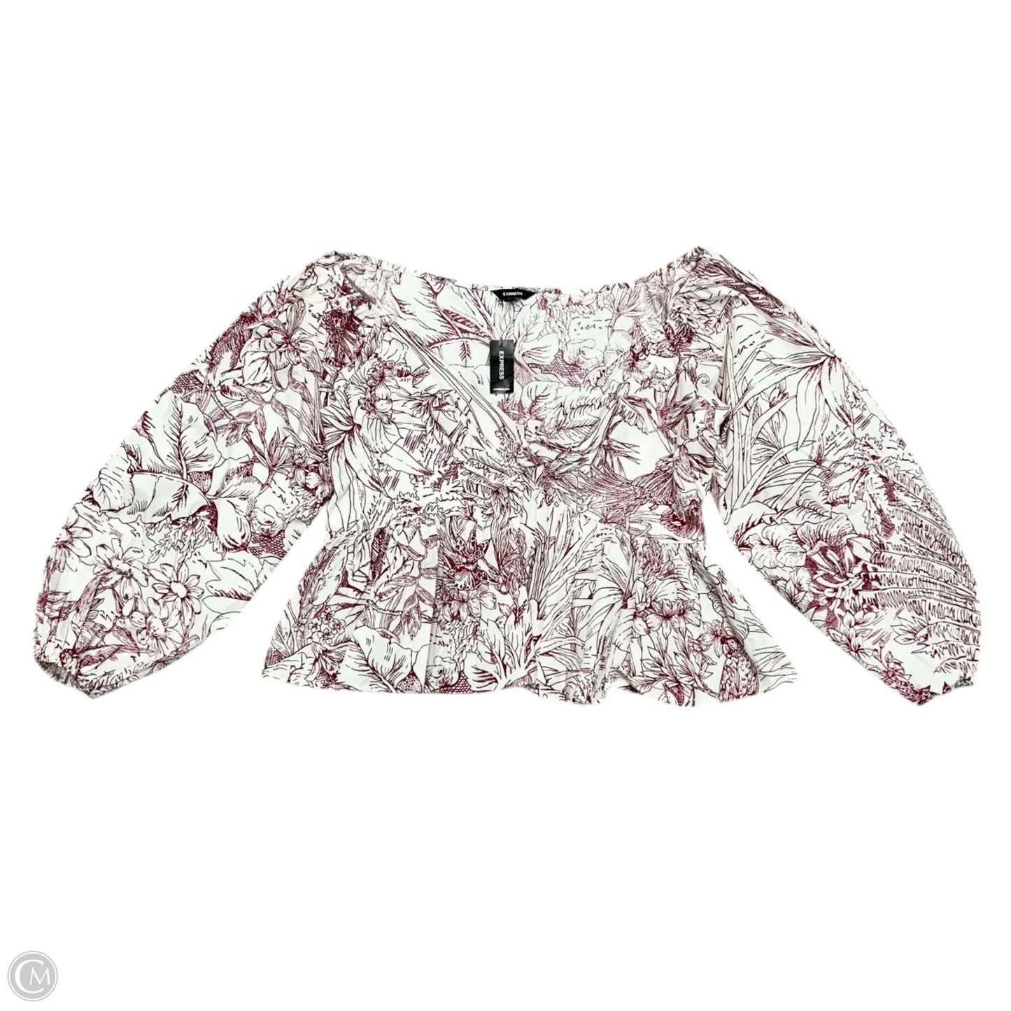 Blouse Long Sleeve By Express In Red & White, Size: Xl