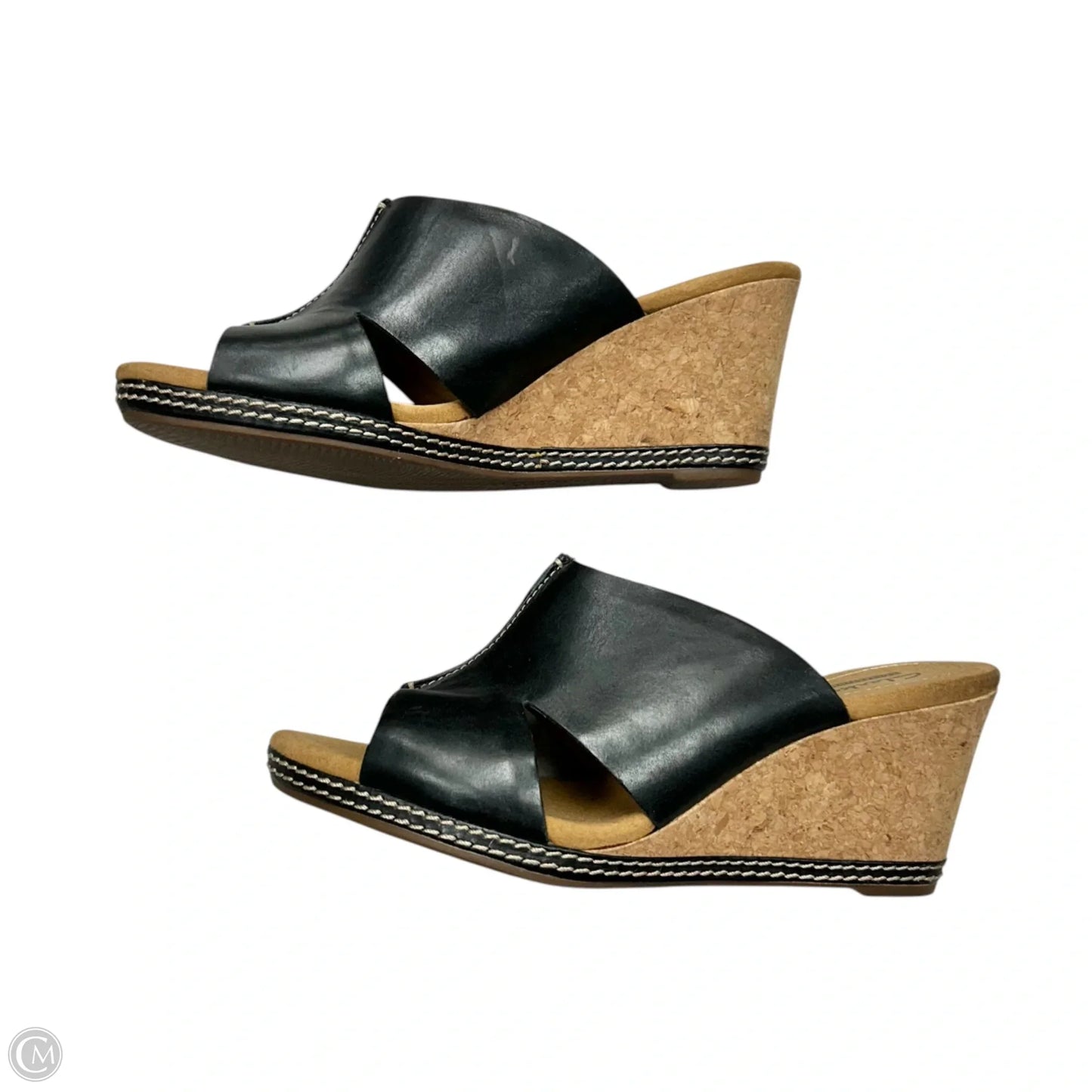 Sandals Heels Wedge By Clarks In Black & Brown, Size: 8.5