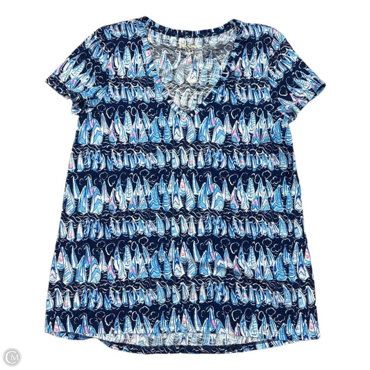 Top Short Sleeve Designer By Lilly Pulitzer In Blue & White, Size: M