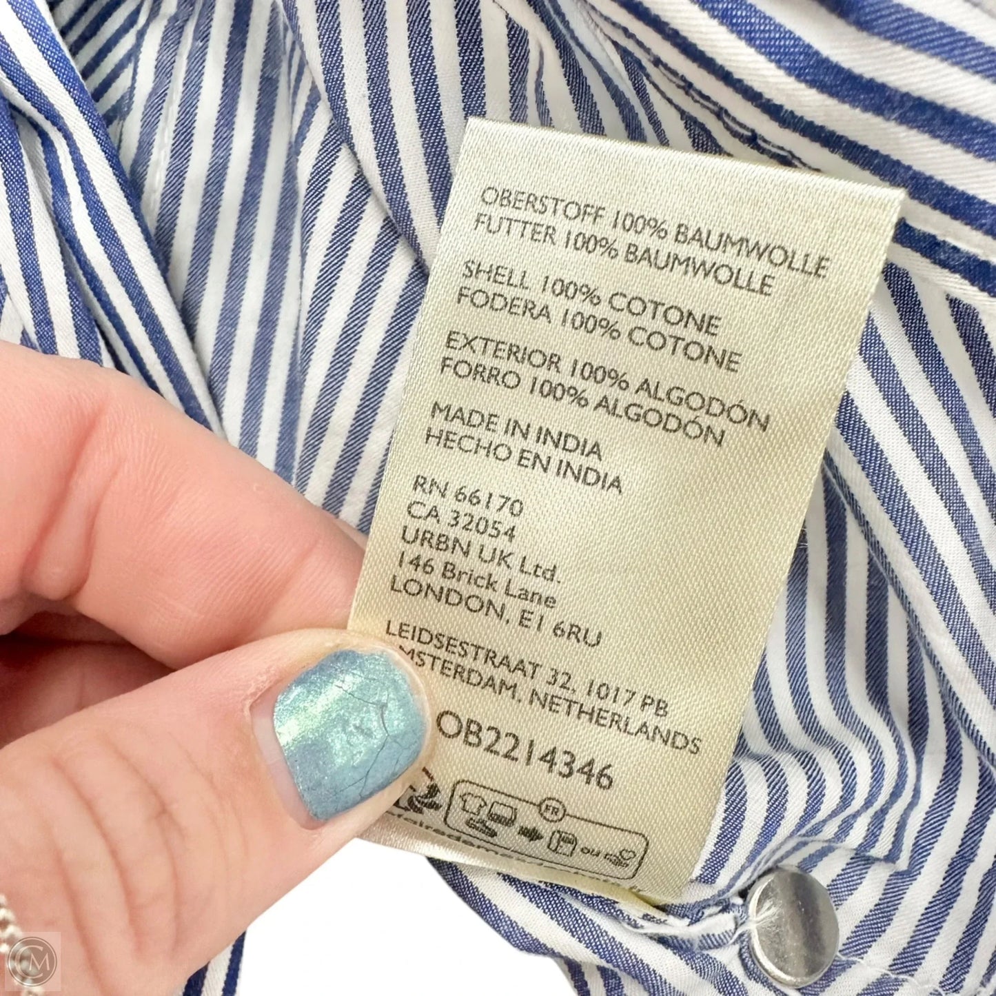 Top Short Sleeve By Maeve In Blue & White, Size: S