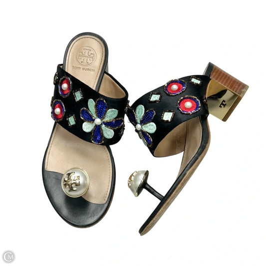 Sandals Designer By Tory Burch In Black & Blue, Size: 6.5