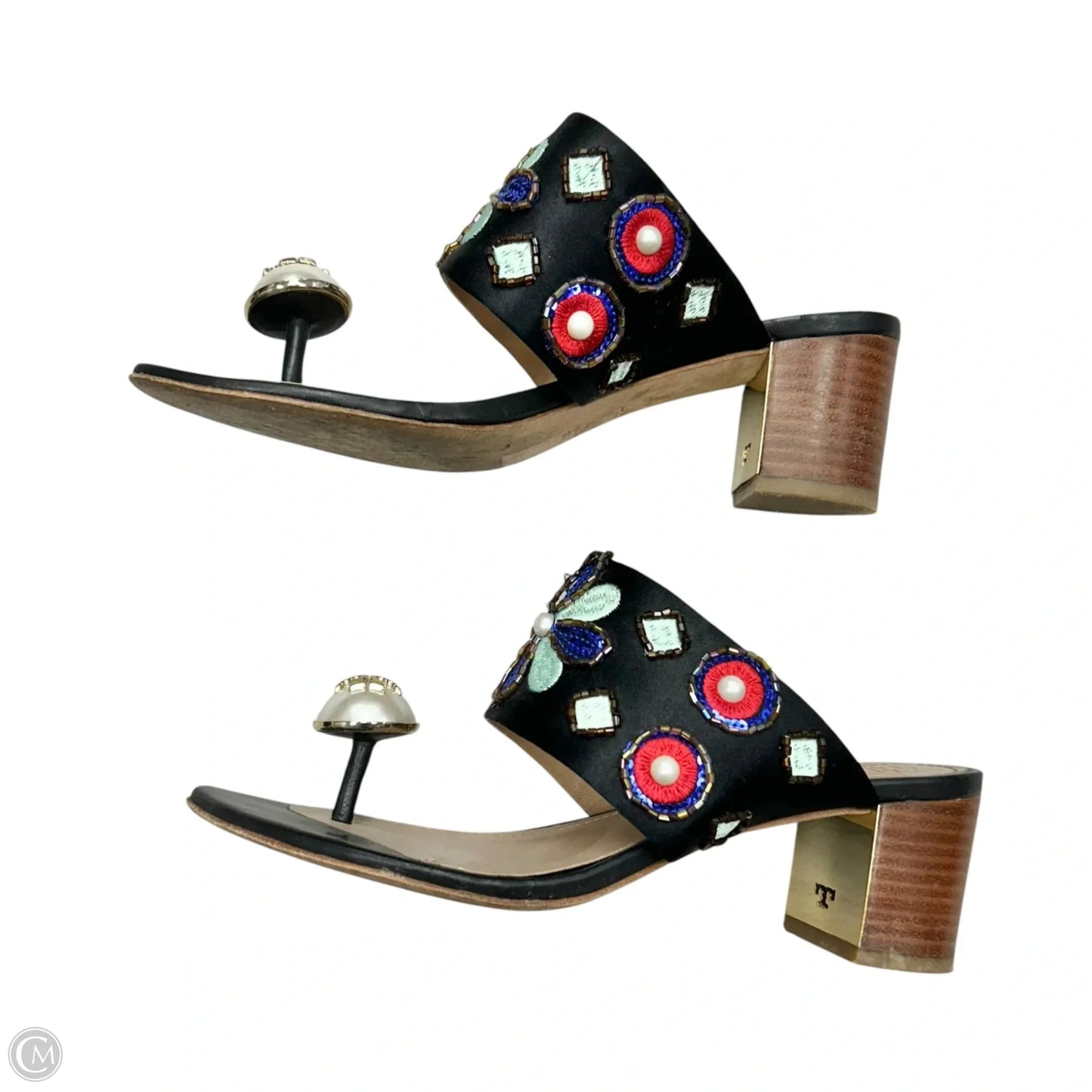Sandals Designer By Tory Burch In Black & Blue, Size: 6.5