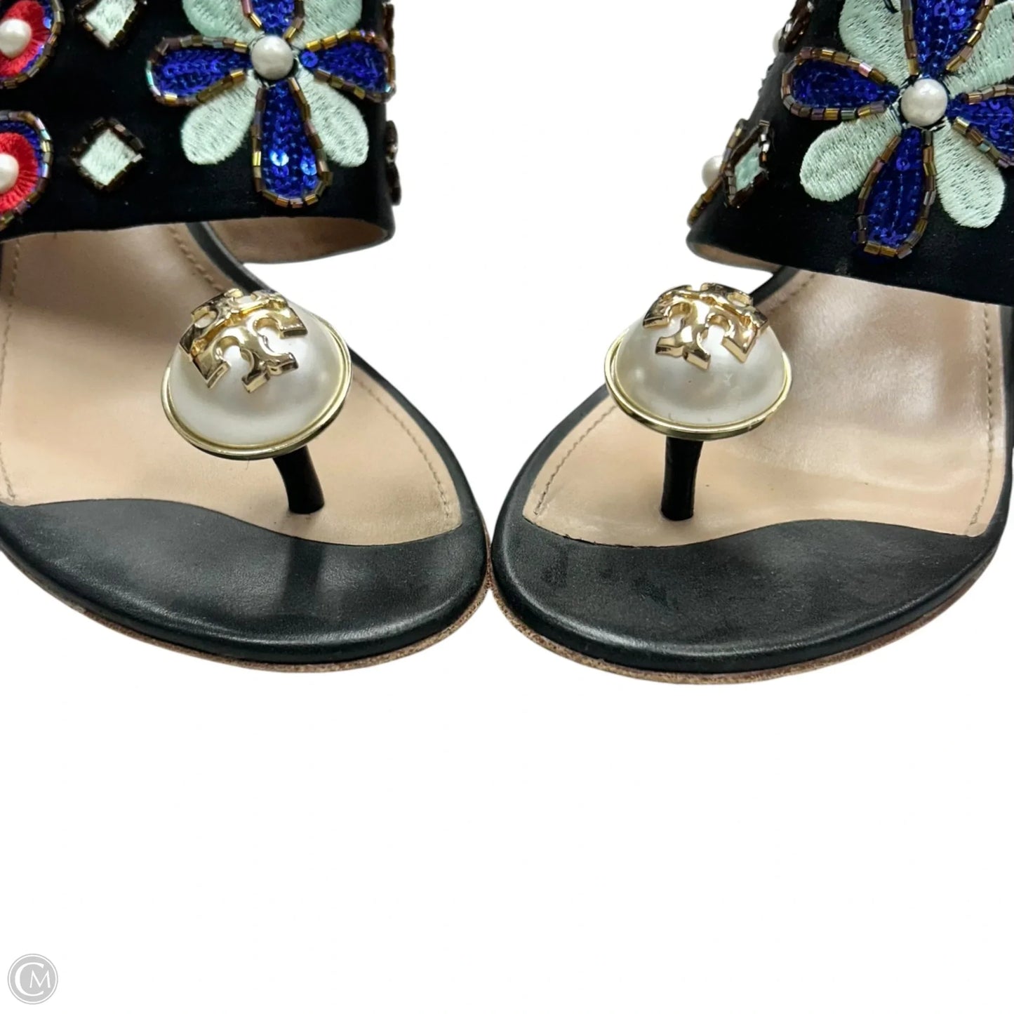 Sandals Designer By Tory Burch In Black & Blue, Size: 6.5