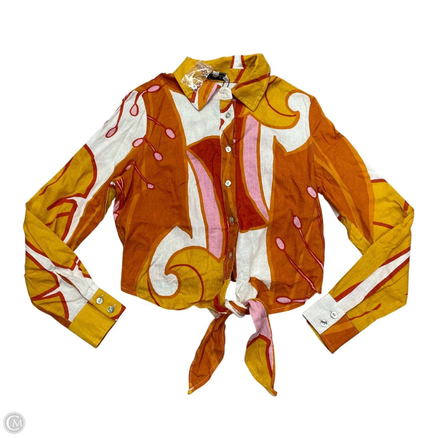 Blouse Long Sleeve By Rachel Zoe In Orange & White, Size: Xs