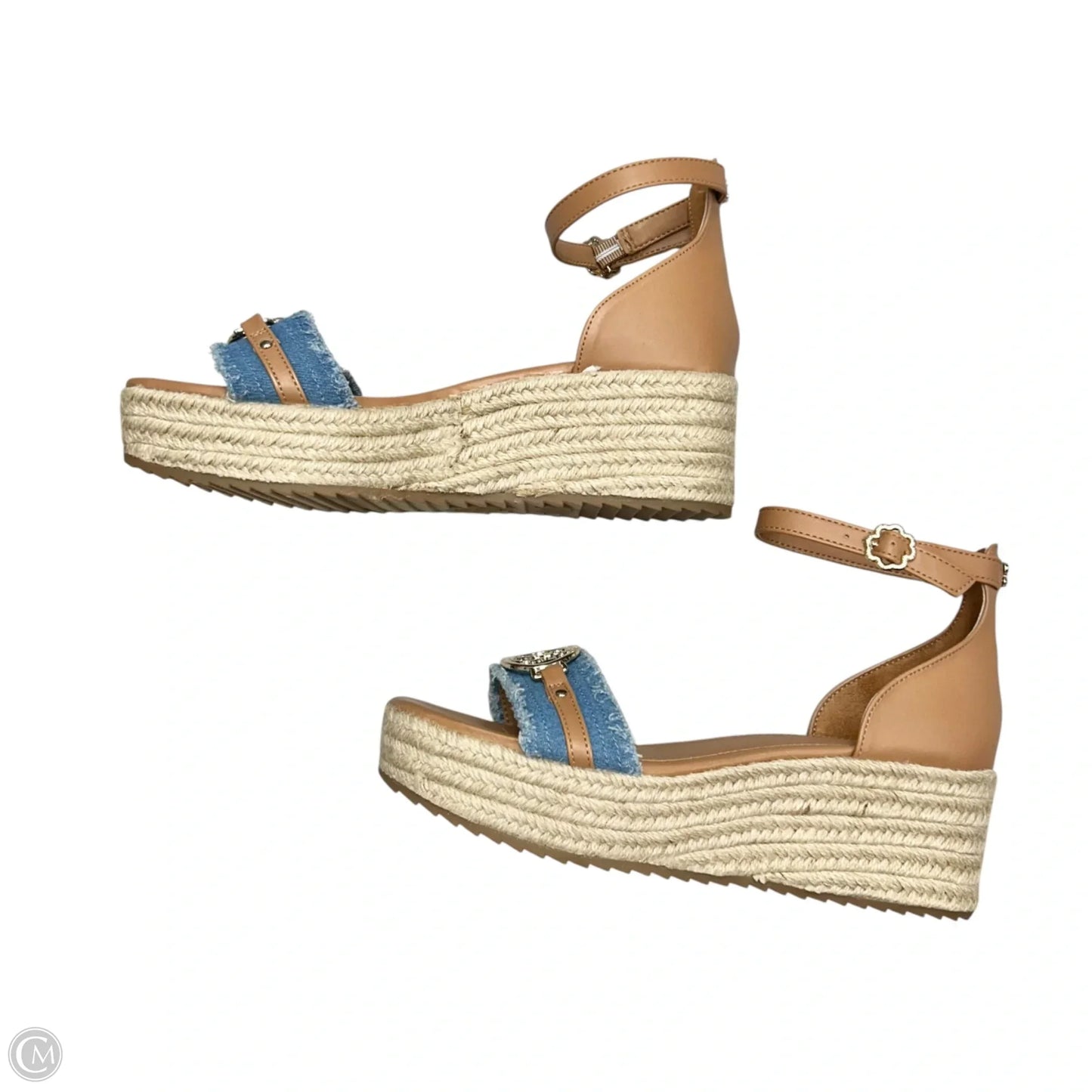 Sandals Heels Wedge By Sam And Libby In Blue & Tan, Size: 8